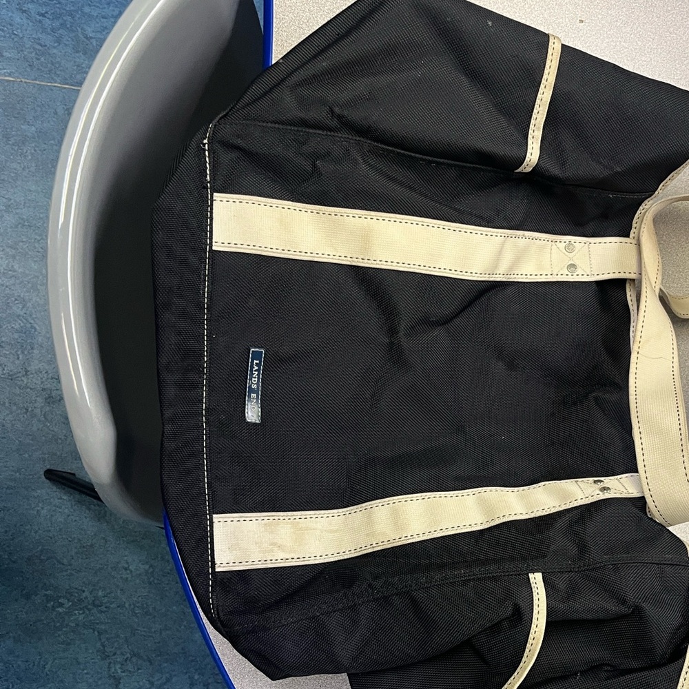 Lands' End Black and Tan Nylon Tote/Duffel Bag
